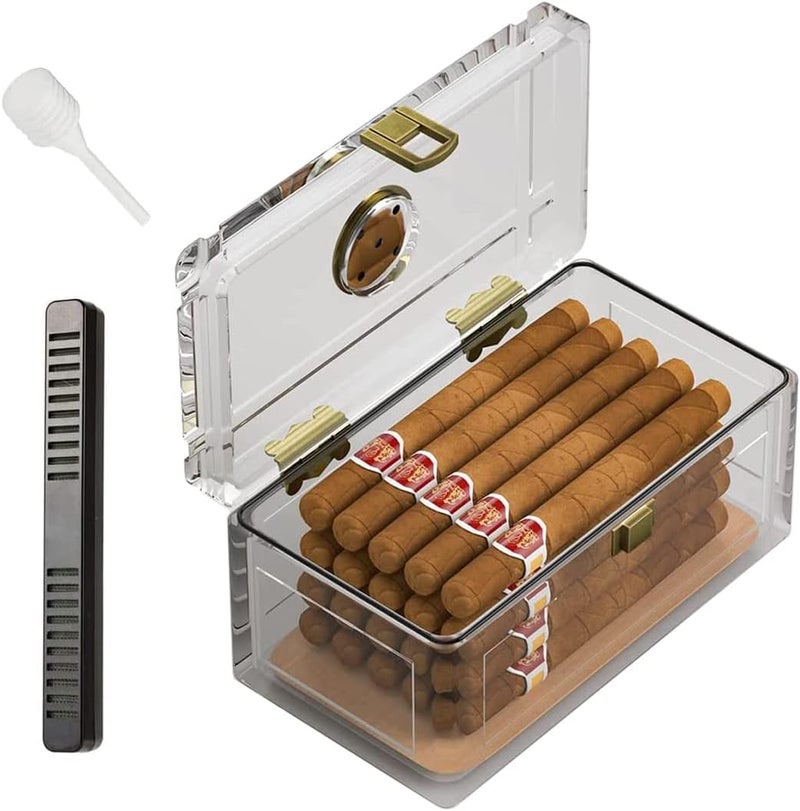 TISFA Acrylic Cigar Humidor with Humidifier and Hygrometer, Desktop Cigar Case Box That can Hold About 15-20 Cigars (S) - Image 1